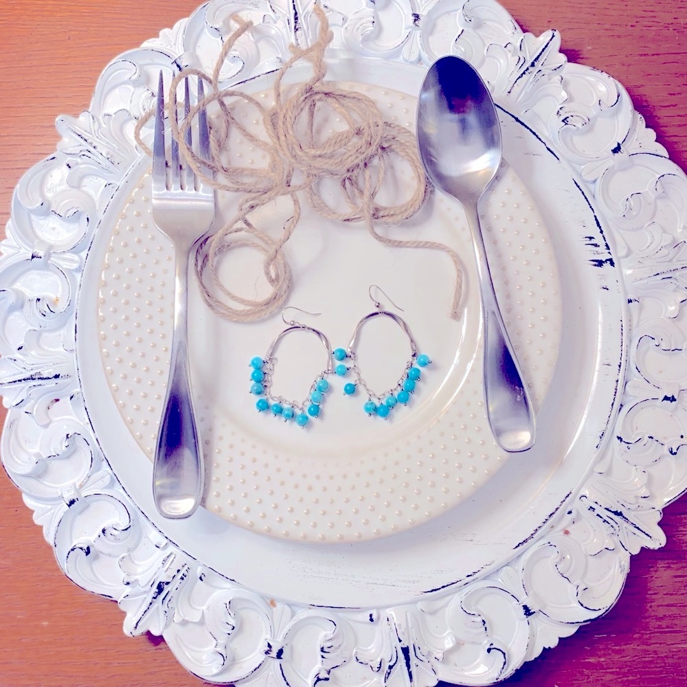 YUMMY! Silver tone and turquoise beads earrings.